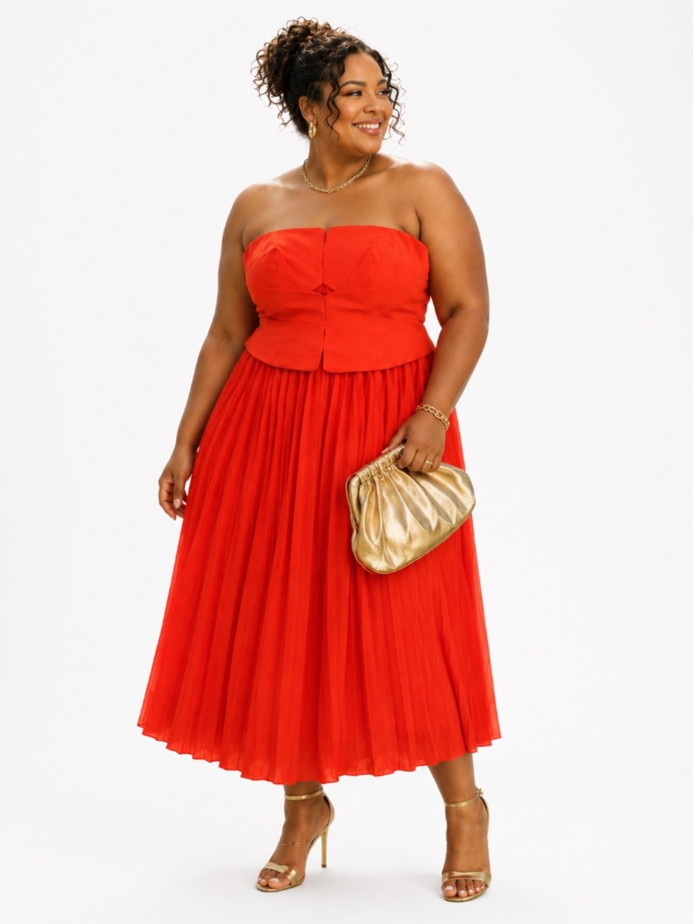 Eloquii Strapless Pleated Midi Party Dress